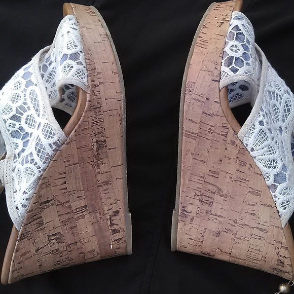 Pop Lace Crochet Wedge Sandals Ivory SZ 8M - Picture 4 of 8